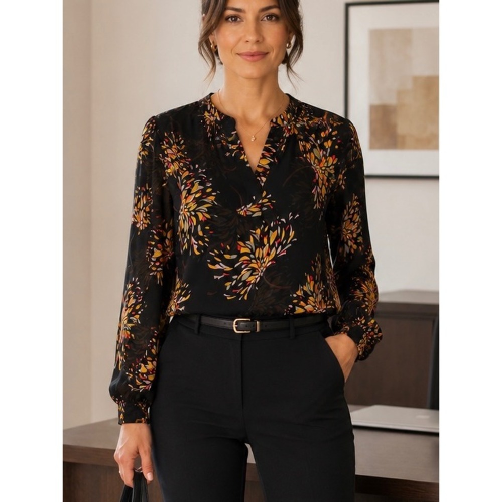 Cabi Womens Bloom Blouse Black Floral Medium Work Office Casual
